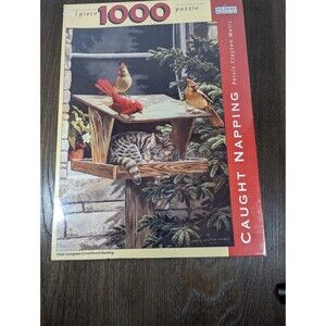 NEW VTG Spilsbury 1000 Piece Jigsaw Puzzle CAUGHT NAPPING Cat Kitten Cardinals